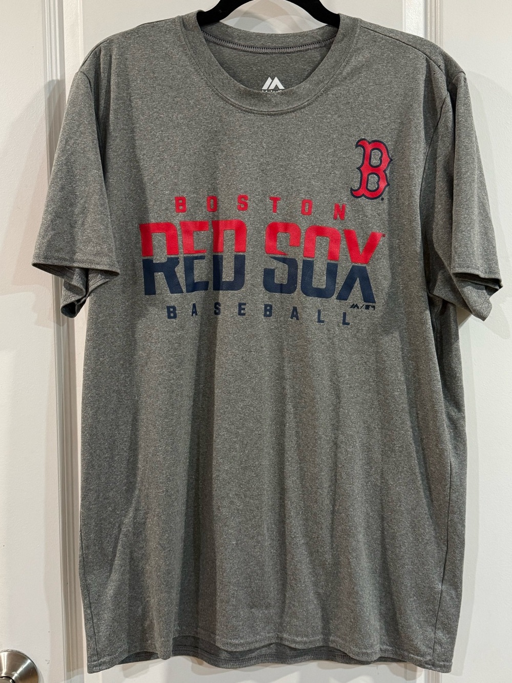 Majestic Gray Boston Red Sox Short Sleeve Tee with Red & Navy Graphics